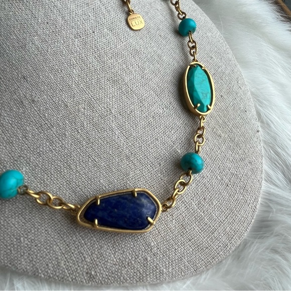 Carolee Lux Gemstone Estate Necklace Turquoise Lapis Chrysoprase 32” - Picture 2 of 7